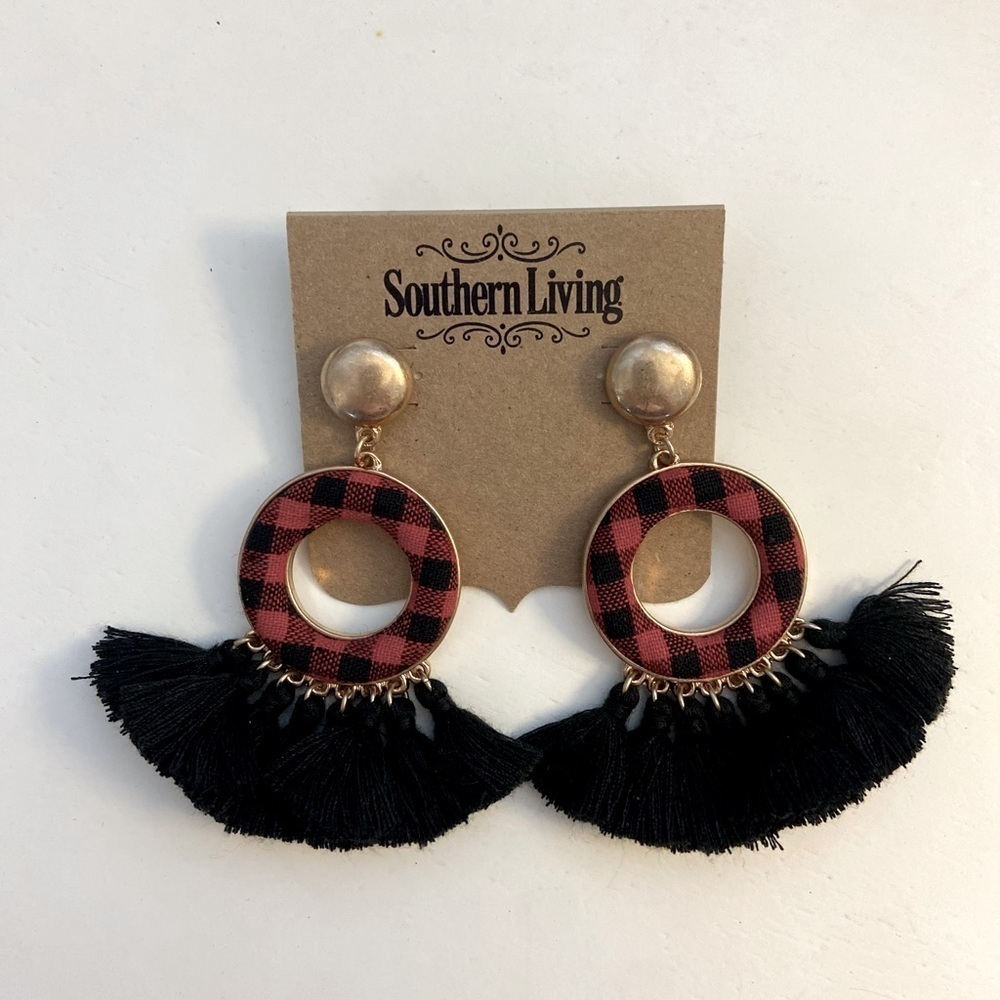 Southern Living Buffalo Check Statement Earrings NWT